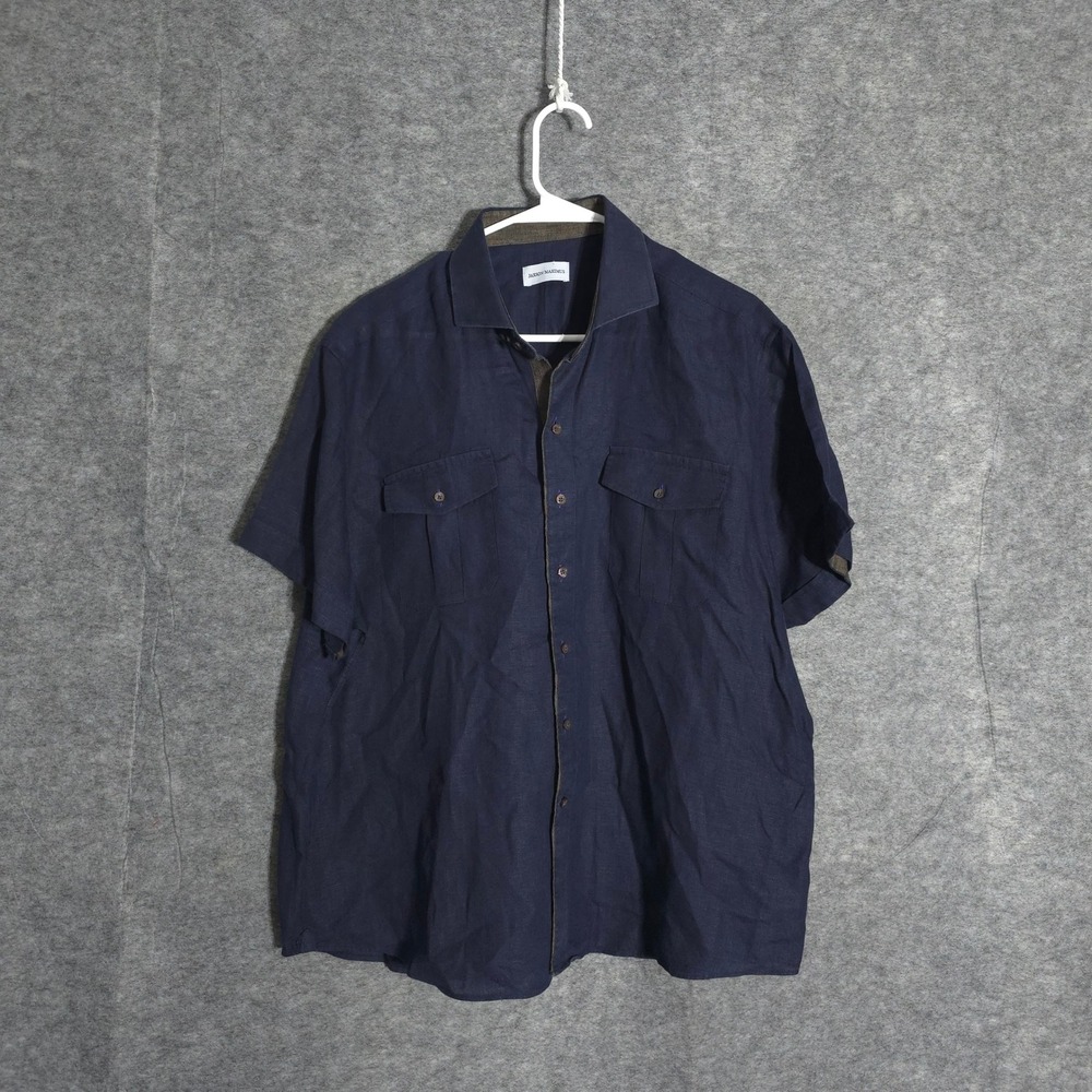 Jaxson Maximus Mens XL Navy Blue Linen Short Sleeve Shirt Safari Utility Pocket